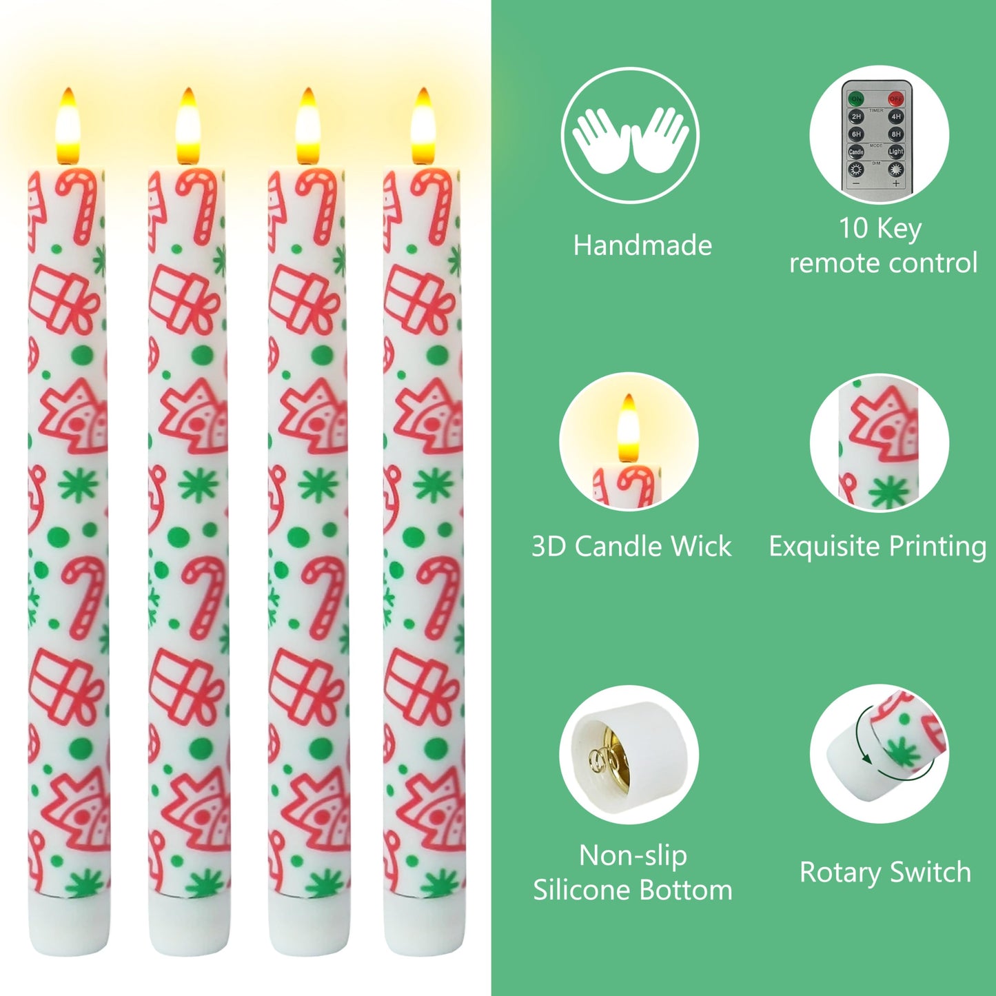SEUCRWAX 10 Inch Flameless Taper Candles,LED Candlesticks Battery Operated with 10-Key Remote and Timer,4p Flame Lights for Wedding Decoration Party(Gift)
