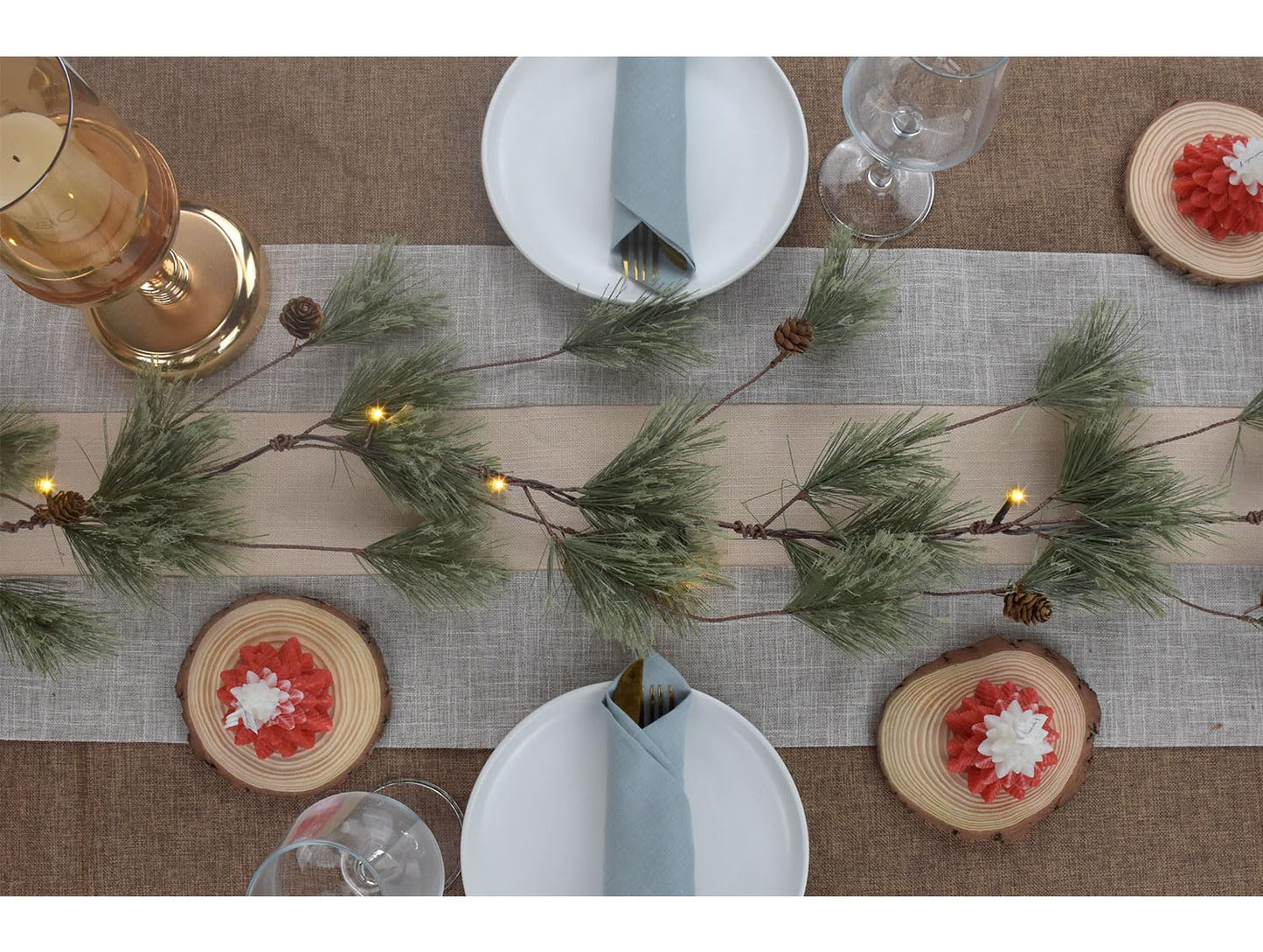 6.4ft Smokey Christmas Garland with Lights, Prelit Natual Rustic Cedar Pine Garland with Pine Cones for Home New Year, Mantle, Fireplace, Indoor Outdoor Decoration Simple Garland