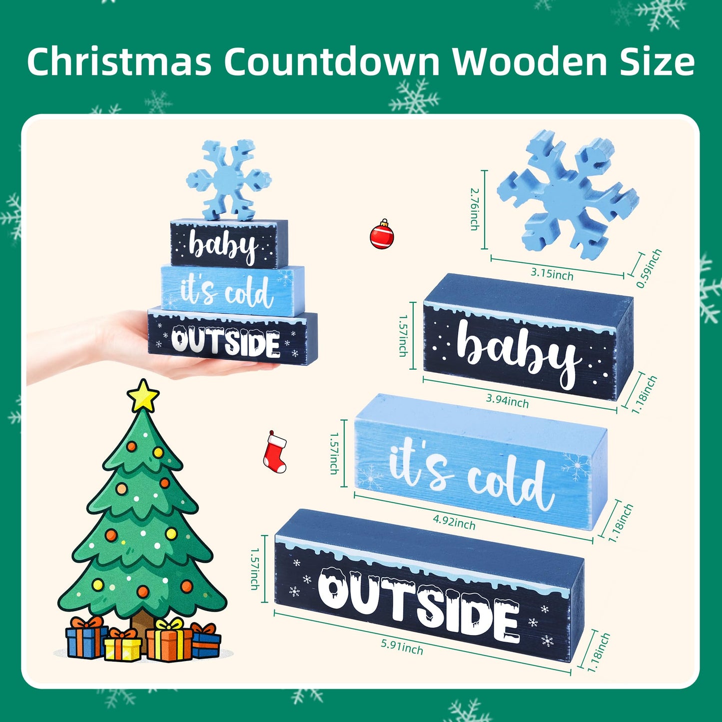 4 Pcs Christmas Wooden Tiered Tray Decor, Snowflake Baby It's Cold Outside Christmas Decorations Gifts for Home, Winter Table Centerpiece for Xmas Party Kitchen Office