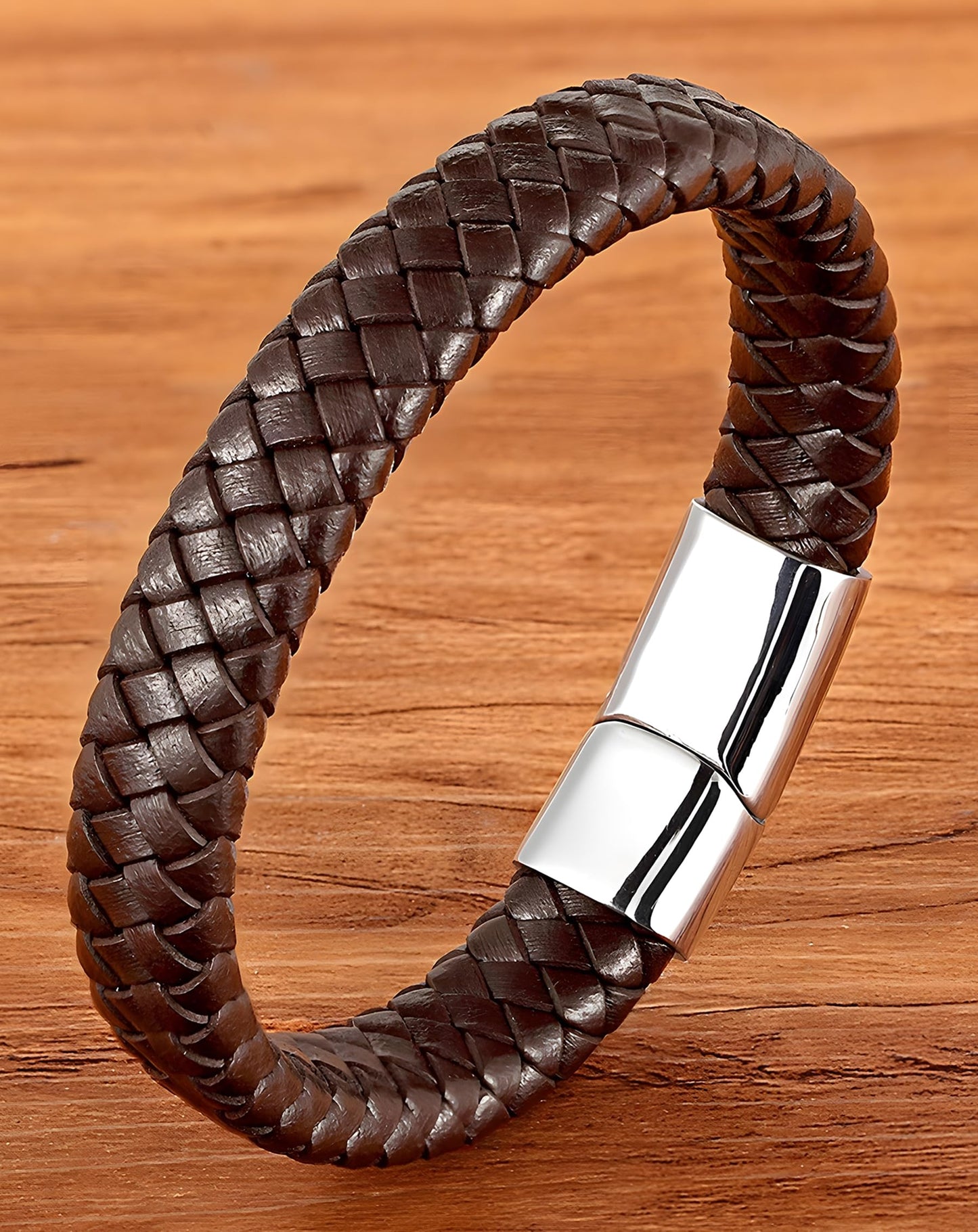 Deerllia Leather Bracelet for Men, Braided Cuff with Stainless Steel Clasp Stacked Multi Style Color Anniversary Father's Day Birthday Christmas Jewelry Gifts for Him, Silver Clasp Black Leather