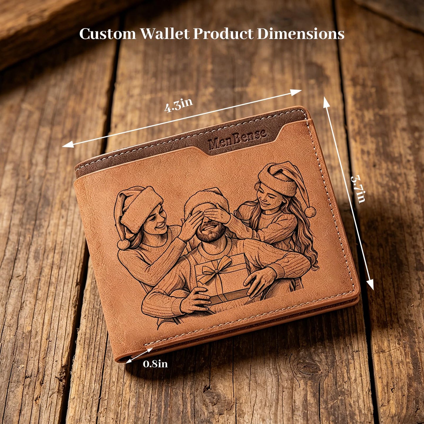 YVD Personalized Wallets for Men, Custom Photo Picture Engraved Bifold Wallet, Premium PU Leather Mens Wallet, Anniversary Birthday Gifts for Husband Dad Him (Light Brown)