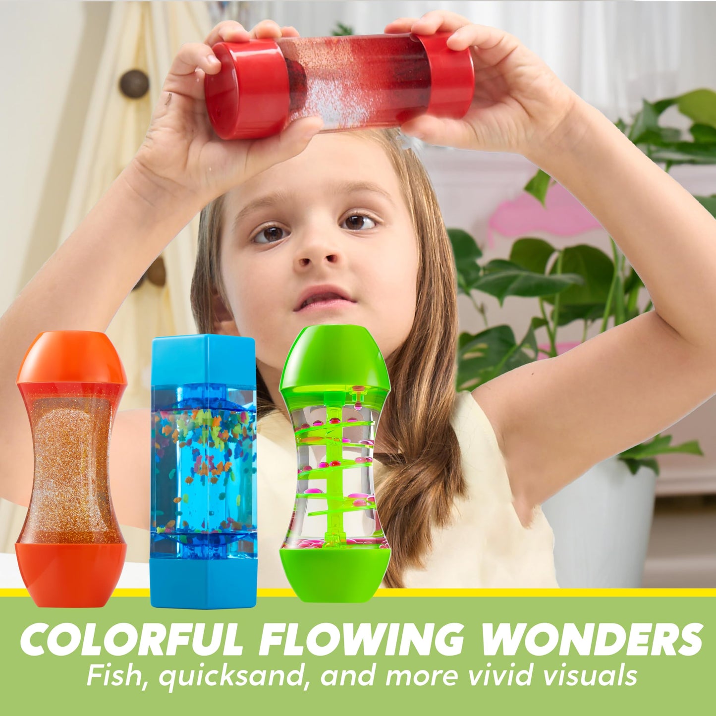 JOYIN 4-Pack Fidget Tubes for Kids, Sensory Tubes, Stress Relief Toy, Speech Therapy Materials, Calming Toys for Children with Autism, Calm Down Corner Supplies, Easter Presents for Toddlers