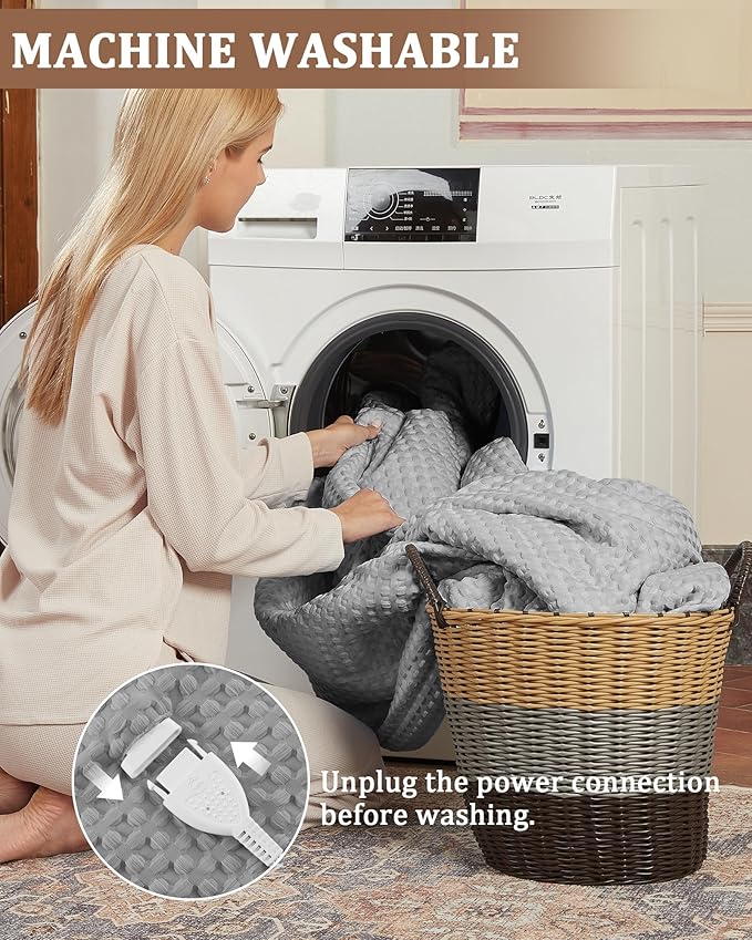 CAROMIO Heated Blanket Twin Size, Waffle Weave Electric Throw Blanket Fast Heating with LCD Controller, 10 Heat Levels & 1-12H Time Settings Auto Off, ETL Certified, Grey, 62" x 84"