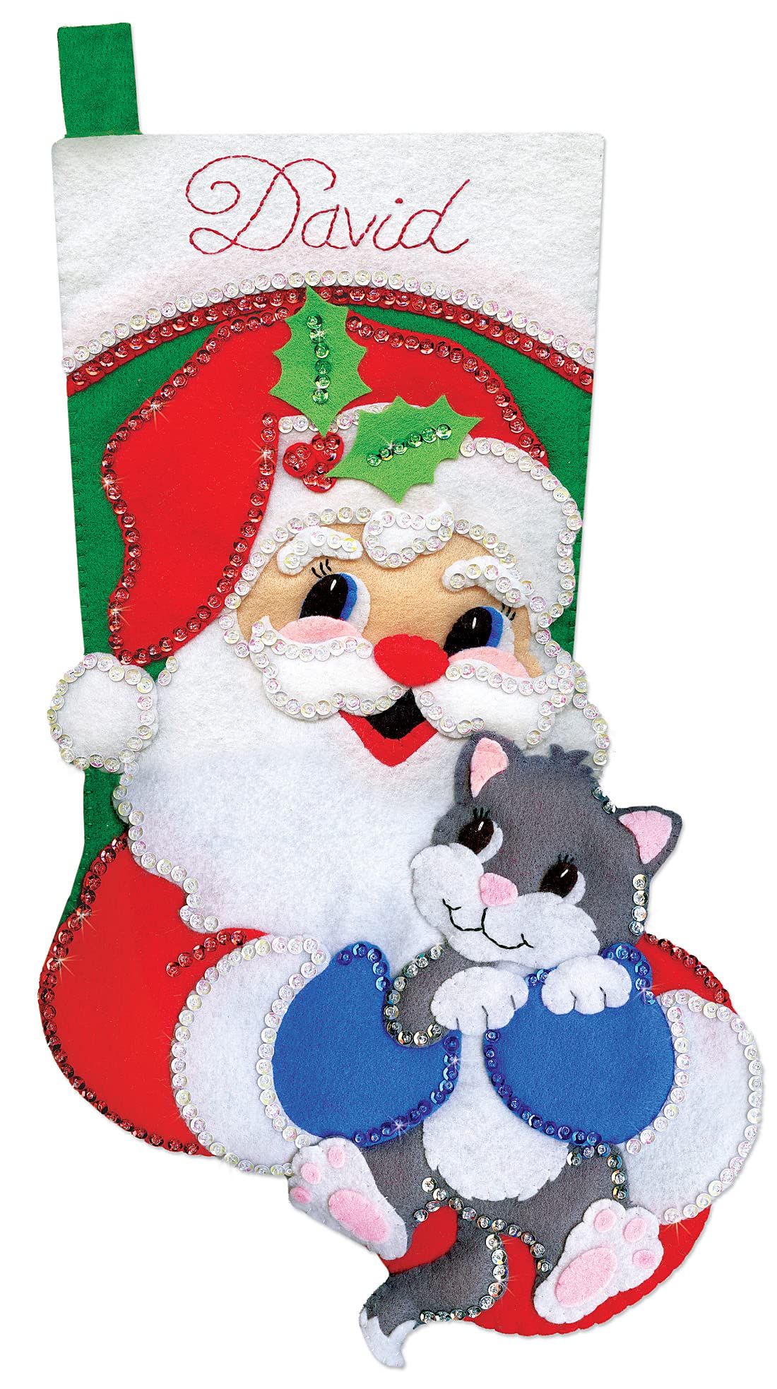 Santa with Kitten Felt Stocking Kit
