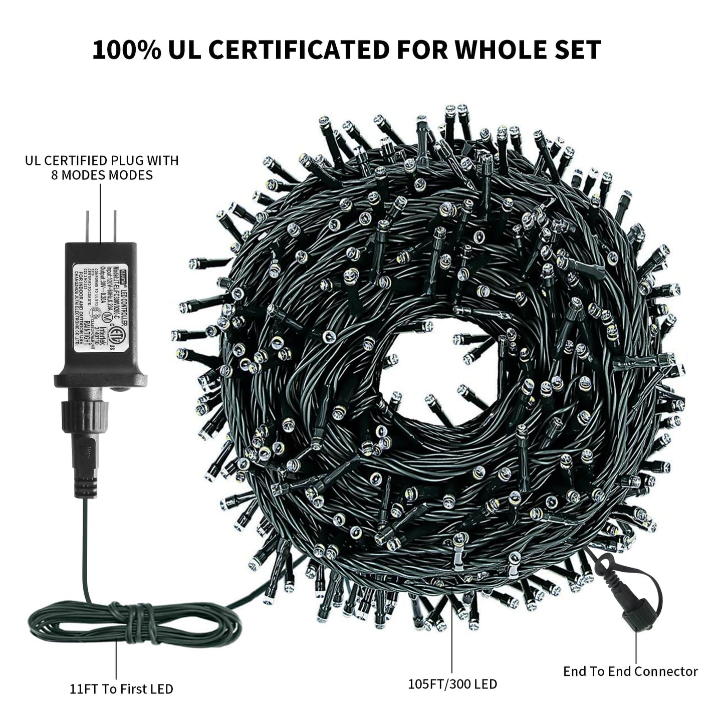 XTF2015 Christmas String Lights, 105ft 300 LED Christmas Lights 8 Modes Memory Function & Timer- UL Certified - Outdoor Indoor Christma s Fairy Lights for Tree, Garden, Party, Wedding(Red + White)