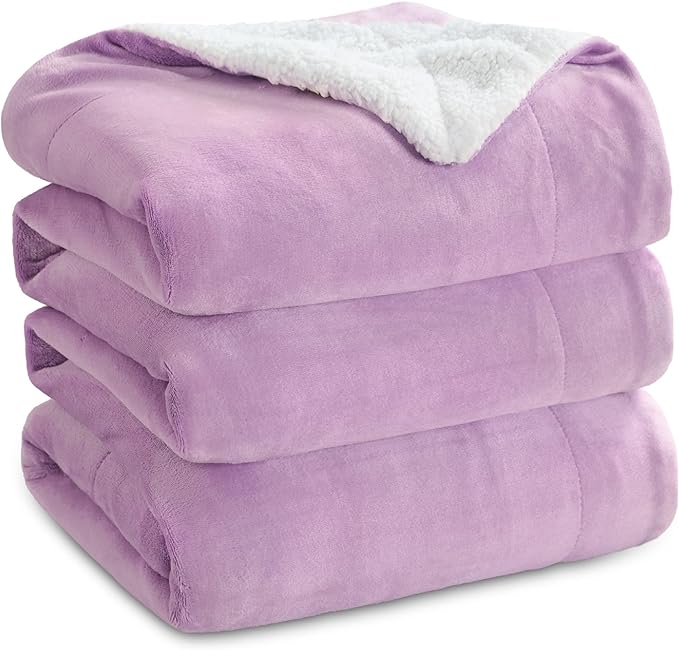 Bedsure GentleSoft Sherpa Fleece Blankets King Size for Bed - Thick and Warm Throw for Girls, Soft Fuzzy Plush King Blanket for Winter, Lilac, 108x90 Inches