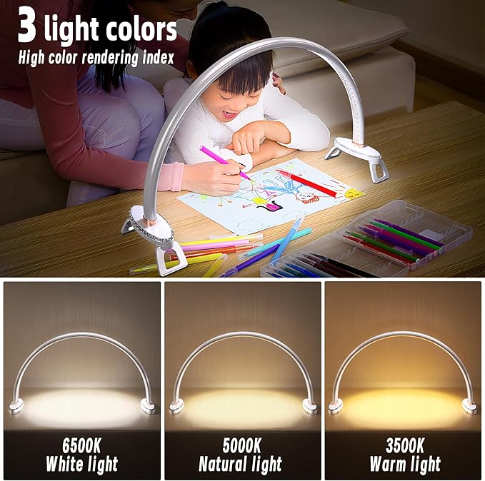 Half Moon Light for Nail Desk.3Light Colors.Adjustable Brightness . Lamp for Nails Table for For Painting.Embroidery.Reading etc.Moon Light Nail Tech ShadowFree Lighting （Large & Medium Combo Set ）