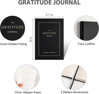 Gratitude Journal for Women - 5 Minute Daily Mindfulness Practice with Prompts & Quotes | Undated Bold Black Notebook