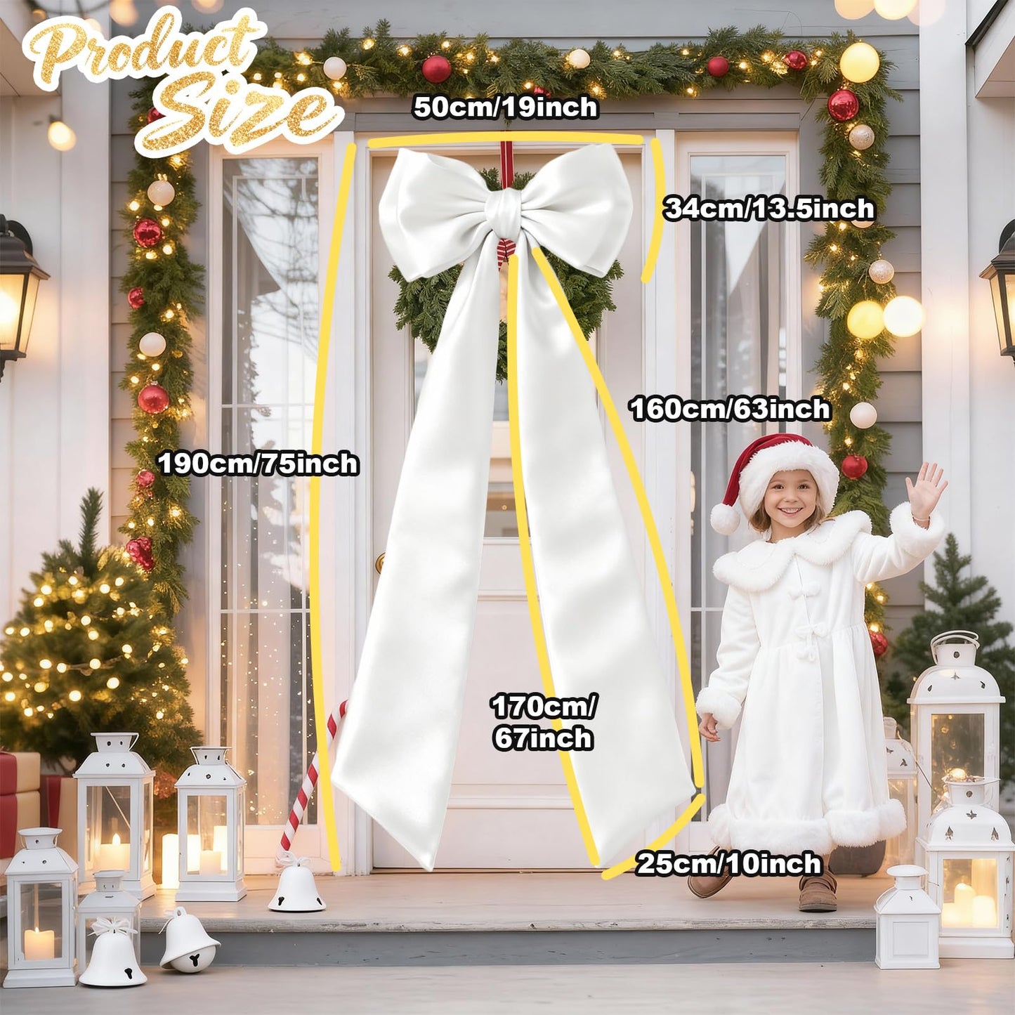 Froova Giant White Bow Decor 75x19 Inch Christmas Tree Topper Decoration Big Bows for Home Coquette Room Decor Room Wall Backdrop Ribbon Tie for Wedding Christmas Birthday Party Baby Shower Supplies