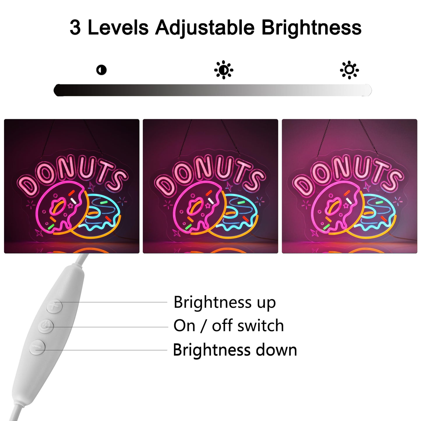 JOMOBUTY Donuts Neon Sign, Neon Lights Hanging Wall Art Decoration for Home Kitchen Business Bakery Restaurant Bar Cafe Fast Food Shop, USB Powered Ultra Bright Dimmable