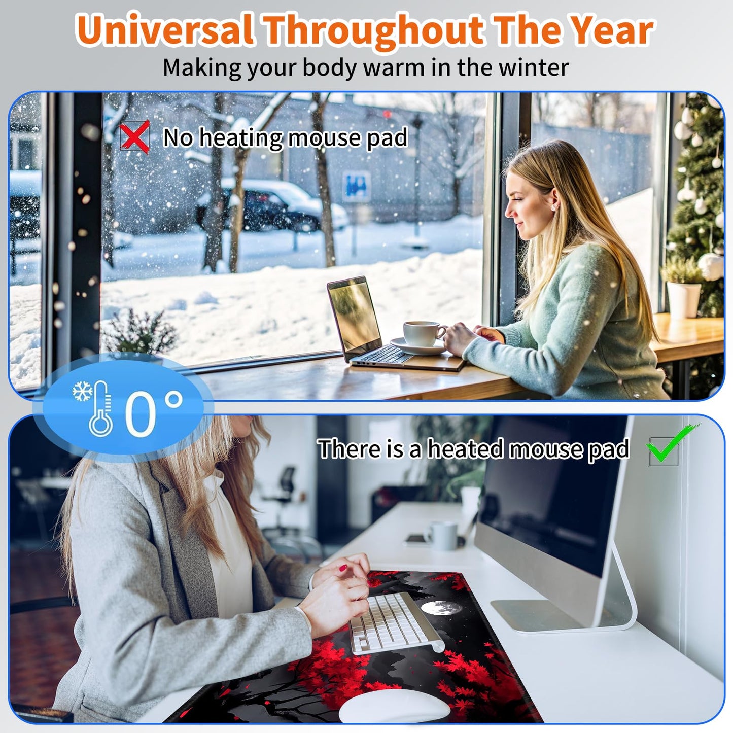 LYHXLYJH Heated Mouse Pad,Warm Desk Pad with 3 Levels Heating & 3 Hours Auto Shut-Off, PU Leather Heated Desk Pad Warmer Pad for Home Office - 31.5 x 13 inch,Red Tree Moon