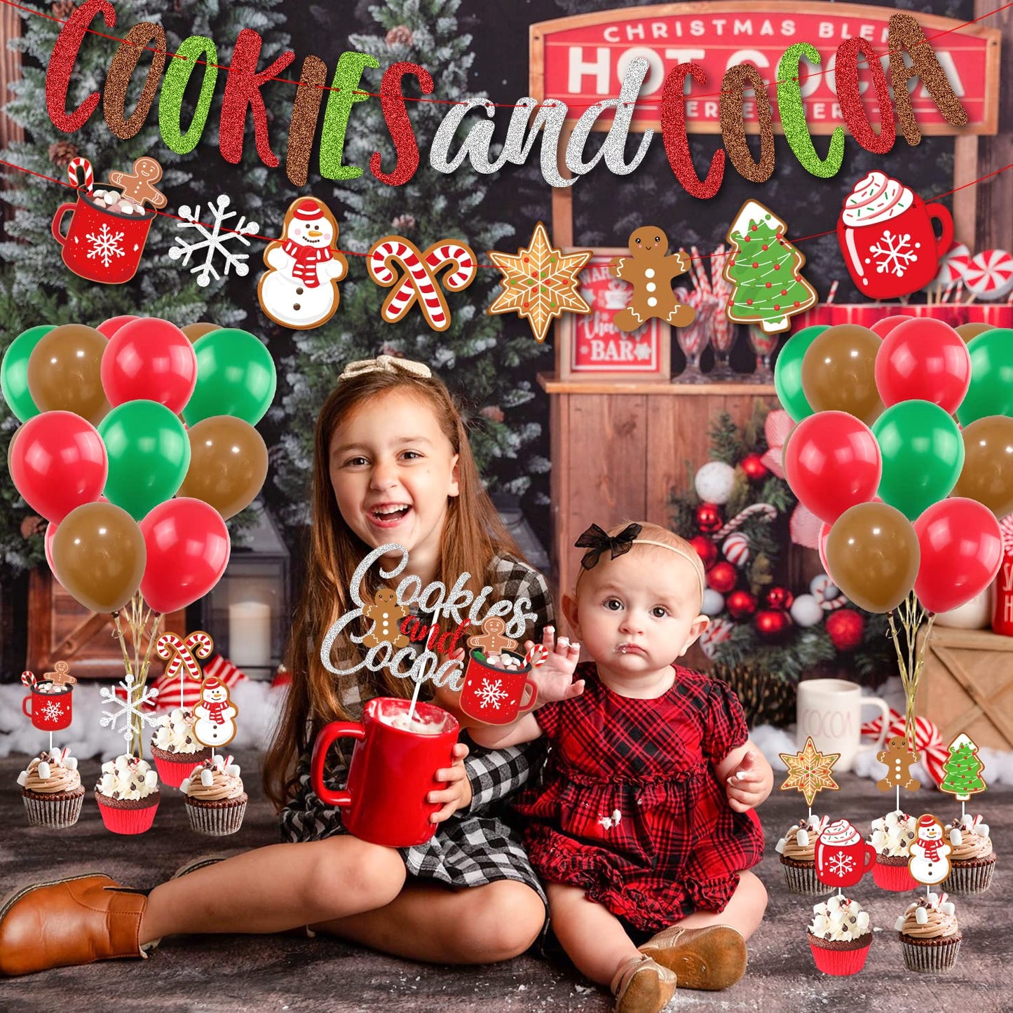 Cookies and Cocoa Party Decorations, Cookies and Cocoa Banner Snowflake Snowman Gingerbread Man Garland Cake Topper Balloons, Hot Cocoa Party Hot Chocolate Party Christmas Birthday Party Decorations