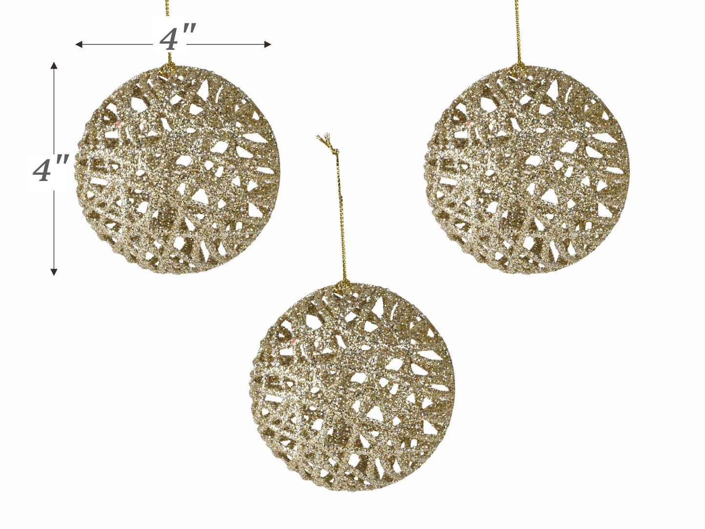 Christmas Traditions 4 inch Champagne Gold Glittered Rattan Ball Ornaments Hanging Tree Decorations (Set of 6) (Champagne Gold)