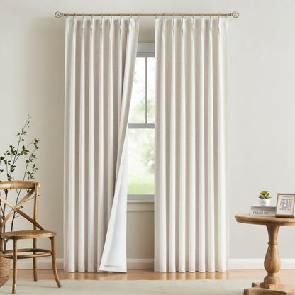 Vision Home Natural Pinch Pleated Full Blackout Curtains Linen Blended Room Darkening Window Curtains 90 inch for Living Room Bedroom Thermal Insulated Pinch Pleat Drapes with Hooks 2 Panel 40"Wx90"L
