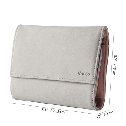 Becko US Jewelry Organizer Roll Travel Jewel Bag case for Multiple Necklaces, Rings, Bracelets, Supple Leather & Suede, Large Capacity Without Crease, Lightweight, Portable & Practical (Gray)