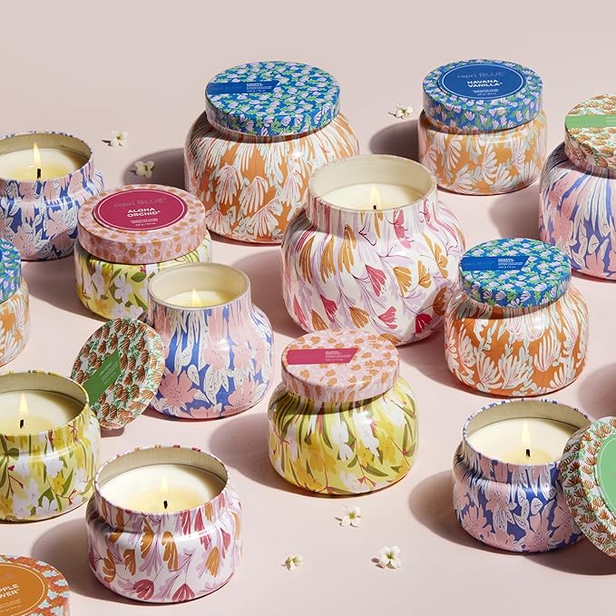 Capri Blue Scented Candles for Women & Men - Pattern Play Travel Tin Small Candles - Soy Wax Blend - Luxury Home Decor with Notes of Orchid, Jasmine, Gardenia & Floral Musk (Aloha Orchid, 8.5 oz)
