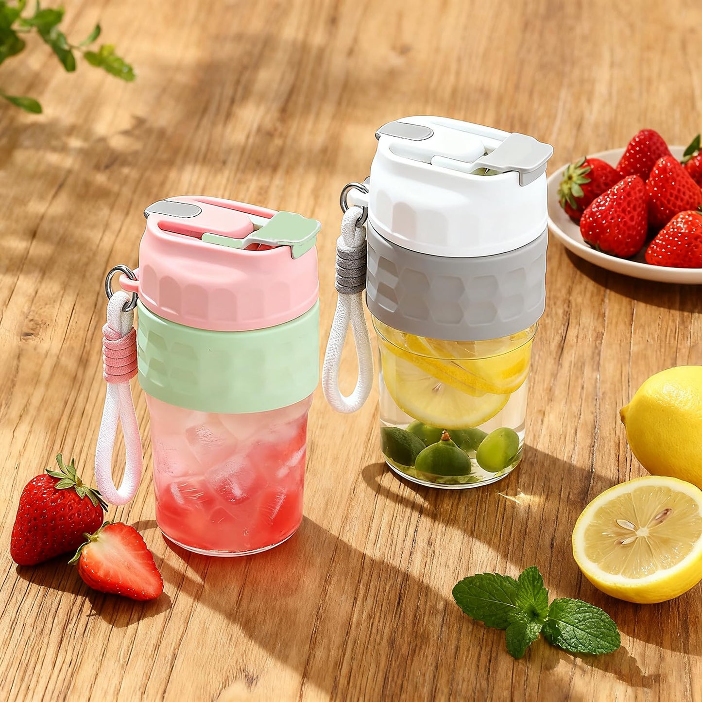 Toycol Portable Glass Bottle with Magnetic Tea Infuser, 18 OZ Water Cup with Removable Carry Strap & Insulation Sleeve, One Button Brewing for Loose Leaf Tea, Great Gift Idea for Women (Pink)