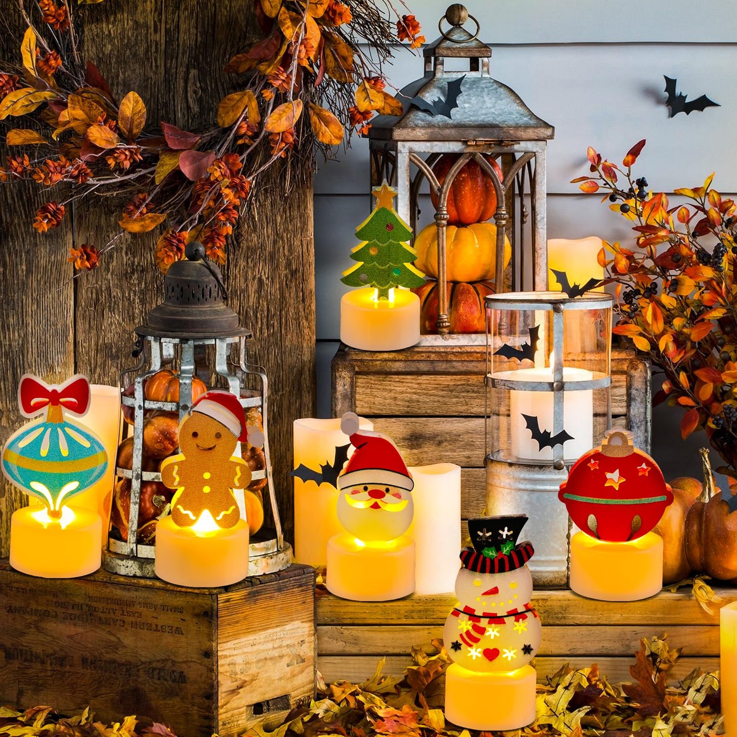 Sariiraw Christmas Tealight Candles, 6PCS Flameless LED Tea Lights with 6 Festive Designs Battery Operated for Holiday Table Centerpiece Decor