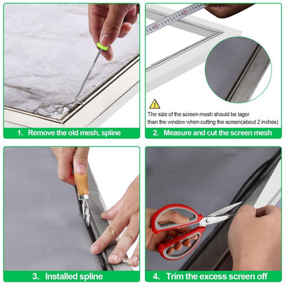 QWR Pet Proof Window Screen Replacement Kit, 39"x118" Durable High Hardness Screen Mesh Replacement Window Screens Repair Kit for Sliding Screen Door,Patio and Windows.(Folded Package with Tool Kit)