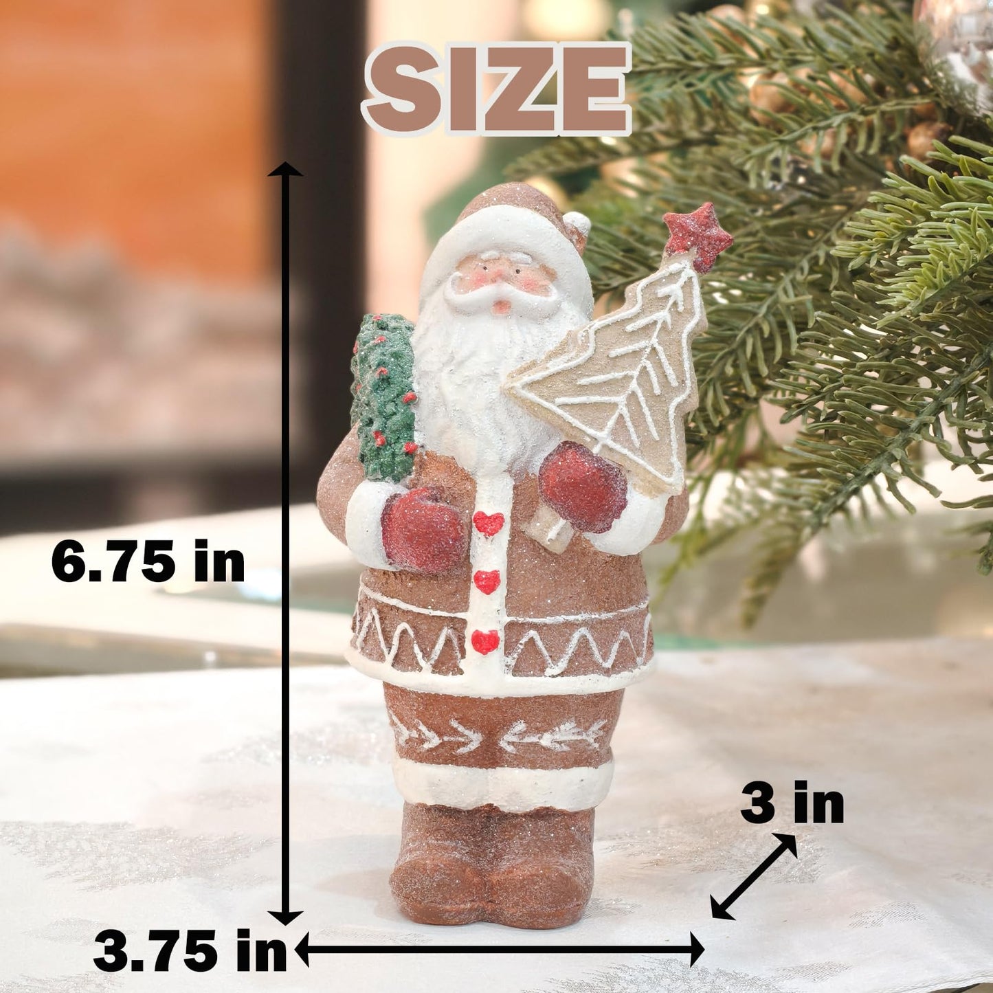 XIAPUX Gingerbread Santa Claus Figurines Gingerbread Christmas Decorations Indoor Resin Santa Figurines Decor Christmas Kitchen Table Party Decorations