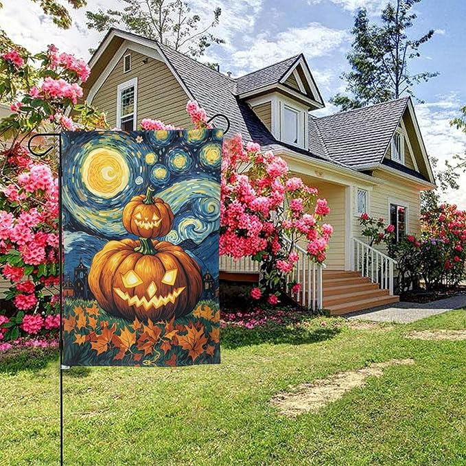Halloween Scary Pumpkin Garden Flag for Fall Festival Porch Patio Farmhouse Outdoor Yard Decoration Vertical Double Sided Burlap 12.5 x 18 Inch