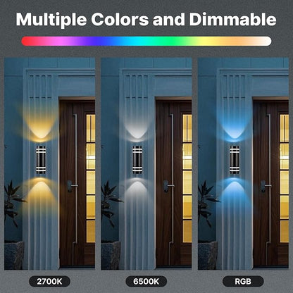RGB Up and Down Lights Outdoor Wall Lights 2 Packs, Smart Color Changing Outdoor Wall Sconce WiFi Voice & App Control,Aluminum Waterproof Exterior Lights for Porch Compatible with Alexa