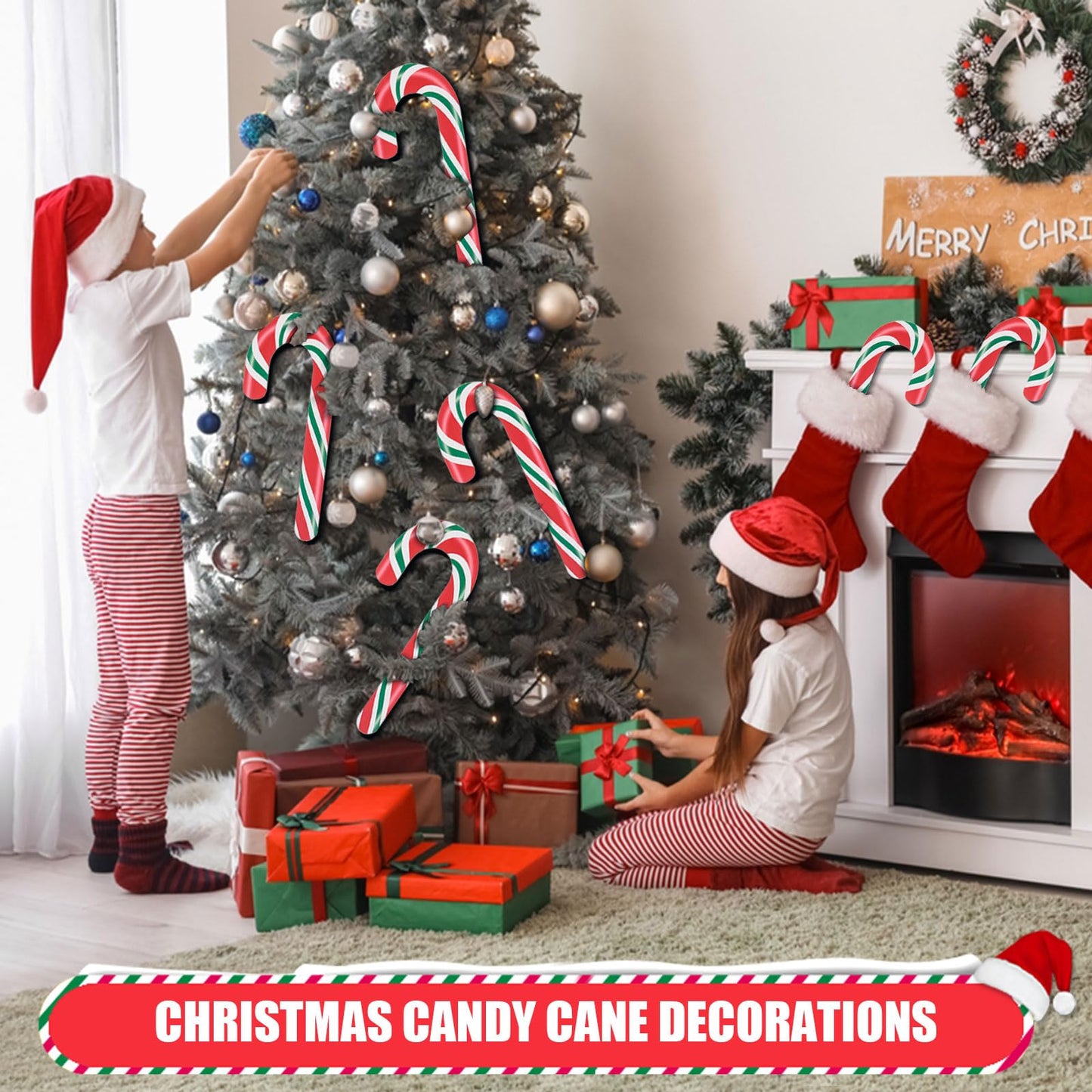 AWIZOM 12 Pcs 11.8 Inch Large Christmas Candy Canes Decorations Red White Green Wooden Candy Cane Ornaments Rustic Christmas Tree Hanging Decorations for DIY Crafts Xmas Holiday Party Supplies