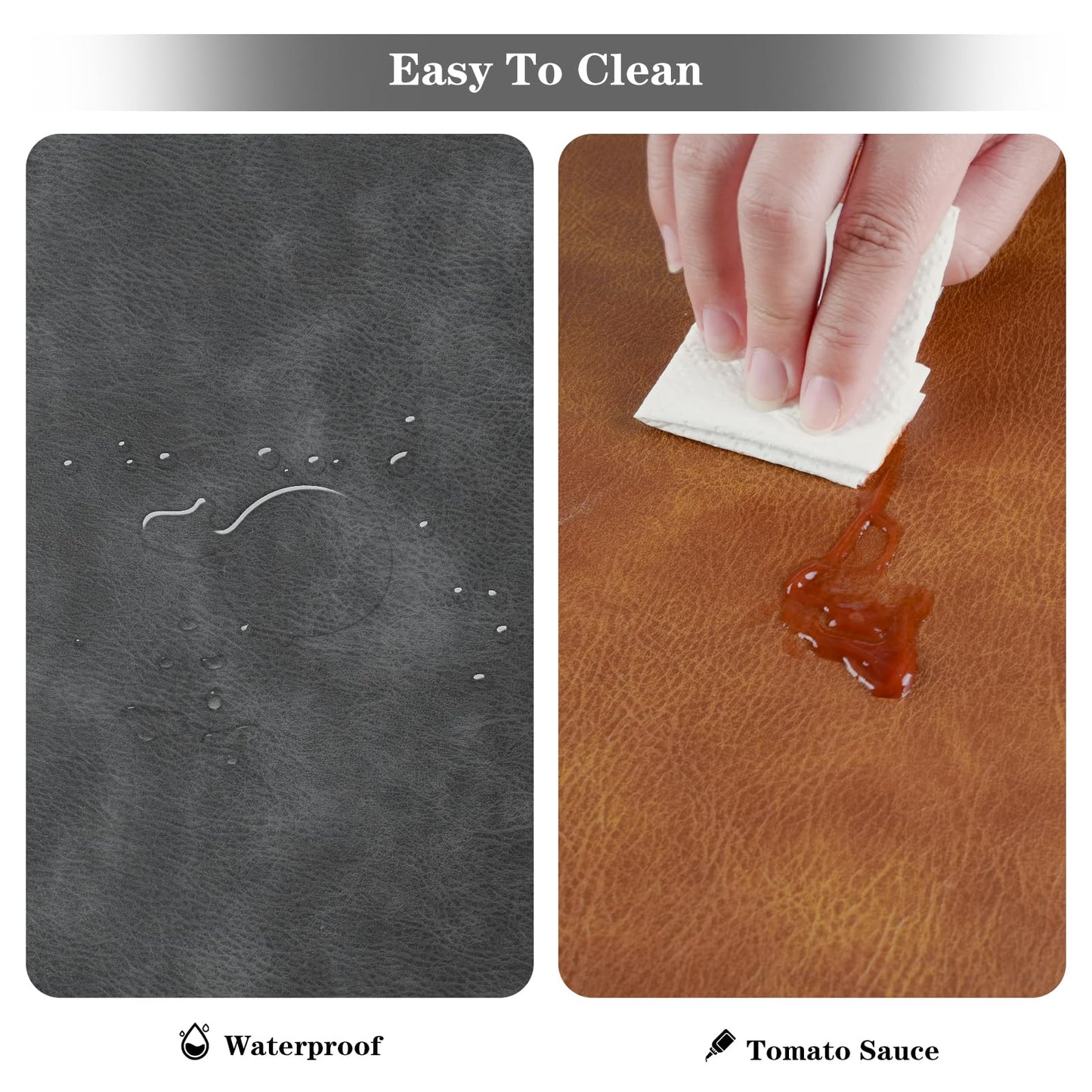 Pixieora Faux Leather Placemats and Coasters Set of 6, Washable Reversible Placemats Cowhide Pattern Place Mats Waterproof Non-Slip Kitchen Dining Table Mats Drink Coasters (Gray Brown, 6)