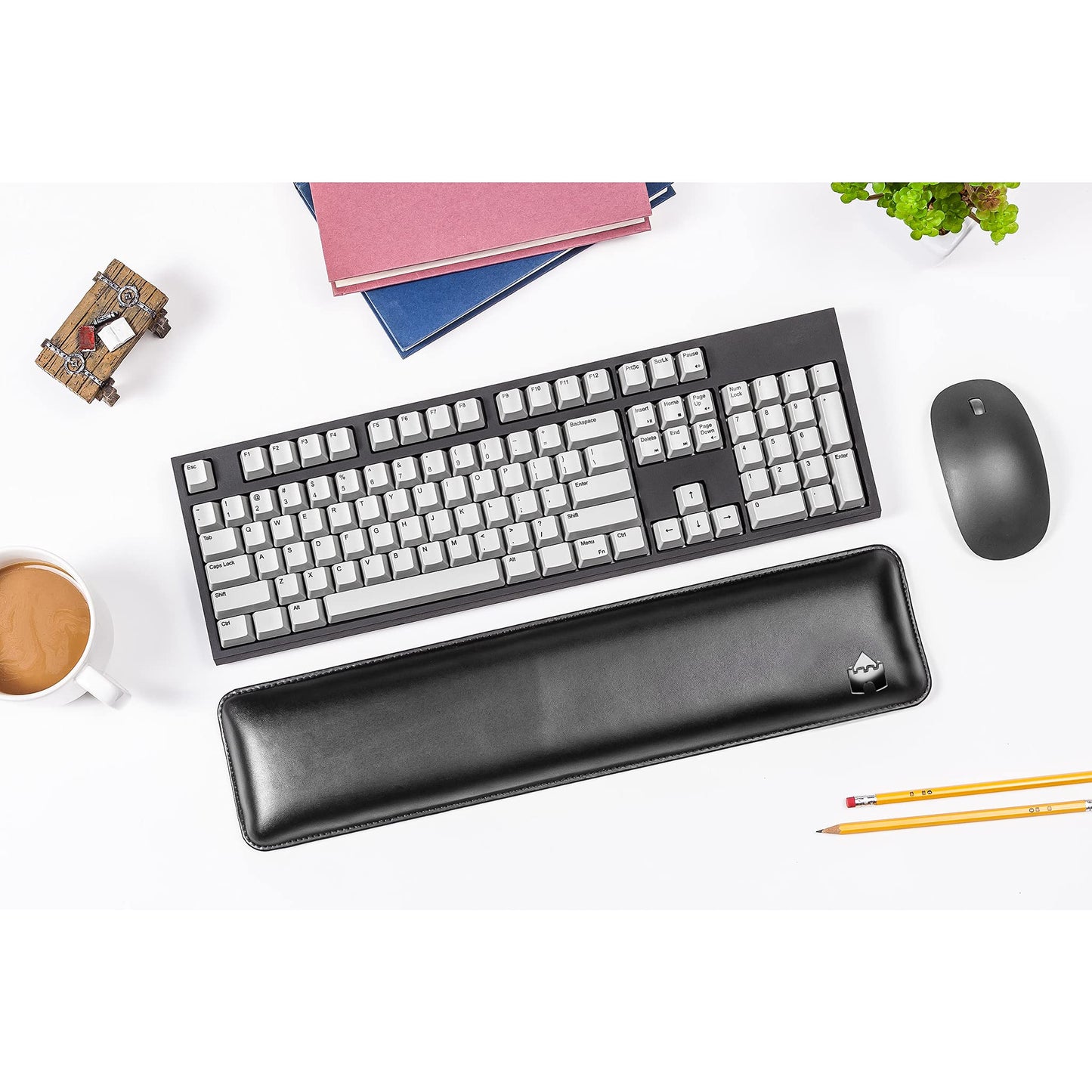 Bailey Full Size by Castle - Leather Ergonomic Computer Wrist Rest Pad for Keyboards with Around 104 Keys - Firm Keyboard Wrist Support for Typists, Gaming, and Heavy Office Use (Nightfall, Full Size)