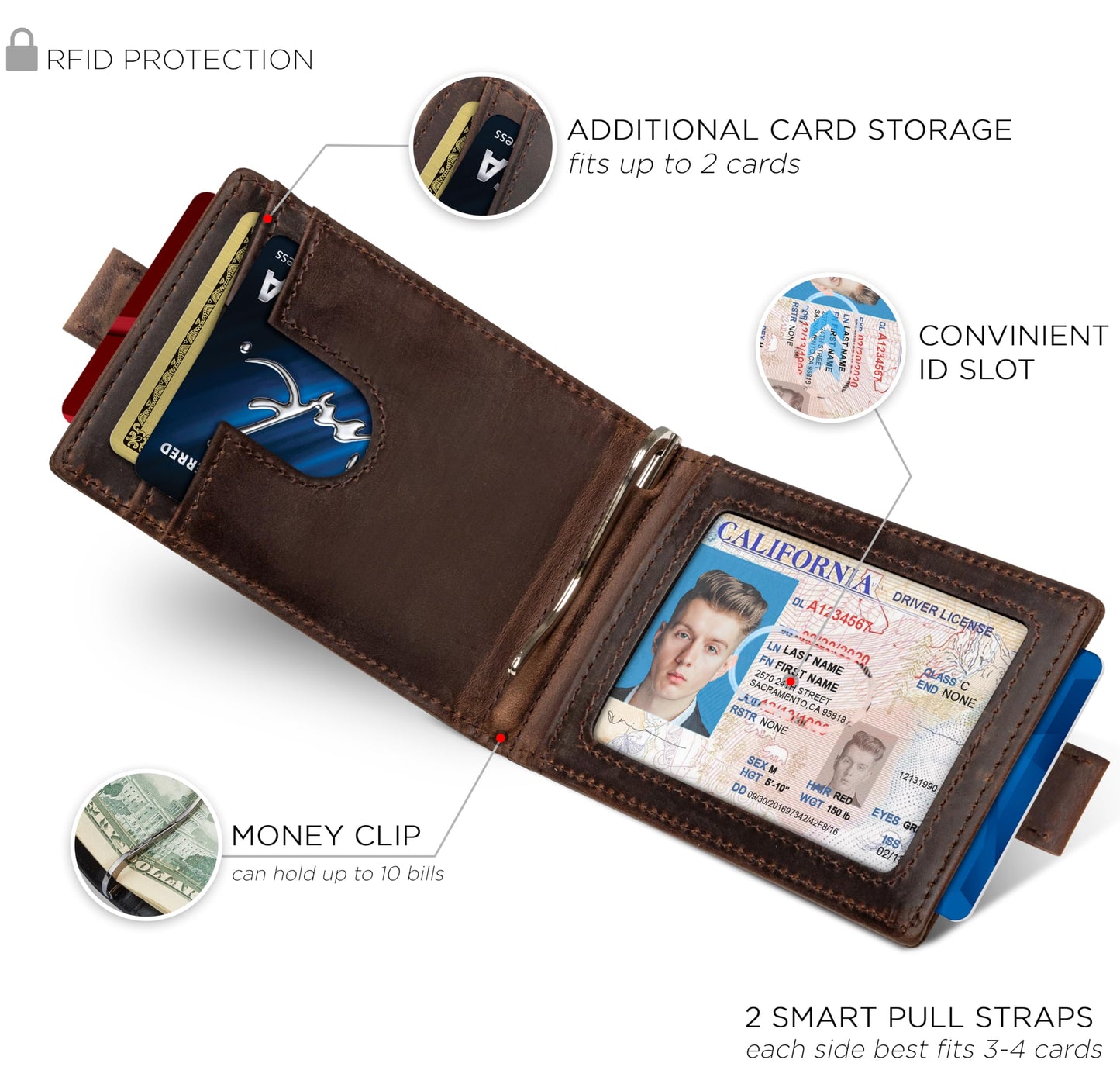 RFID Blocking Slim Money Clip Wallet – Leather Bifold Front Pocket Minimalist Mens Wallet with Money Clip for Men, Small Credit Card Holder Wallet - Travel Wallet with Gift Box