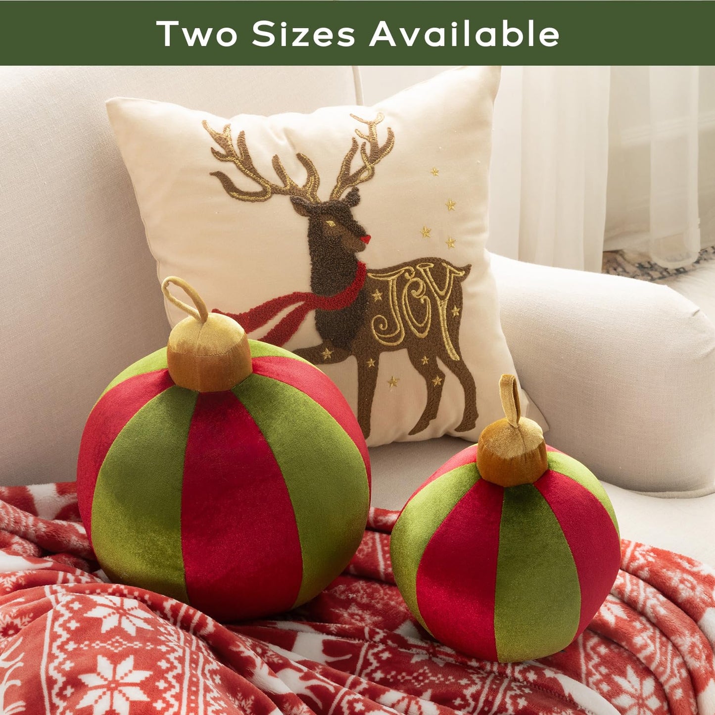 Ashler Merry Christmas Bell-Shaped Pillow, 11x11 Inch Velvet Hangable Decorative Holiday Pillow for Xmas Tree, Couch, Living Room, Bed, Light Green