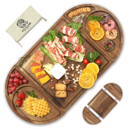 Extra Large Magnetic Charcuterie Board Cheese Board Gift Set 3 Part Square & Round & Heart Shaped Charcuterie Cheese Boards Wooden Tray Serving Board Platter for Valentine (Acacia-Wood)