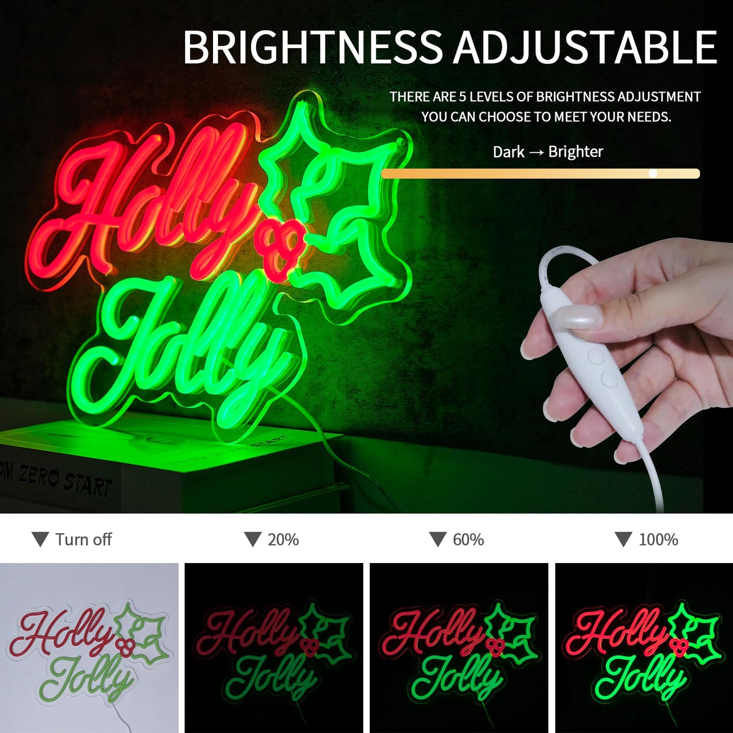 Virlusy Holly Jolly Neon Signs for Wall Decor Dimmable Merry Christmas Led Lights Signs Holly Berry Letters Neon Light for Christmas Party Bar Bedroom Home Shop Party Decor Birthday New Year Gifts