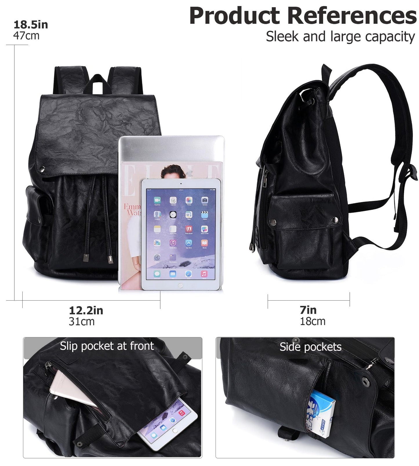 Sweetovo Leather Backpack for Women, Fashion Anti Theft Backpack Water Resistant Travel Daily, Black