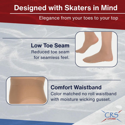 CRS Cross Skating Tights. 2 Pair of Footed Opaque Figure Skate Tights. Sheer 40 Denier Performance. Figure Skate Competitions, Ice Skating Practice, and Dance. (Children 6-8 Light Tan)