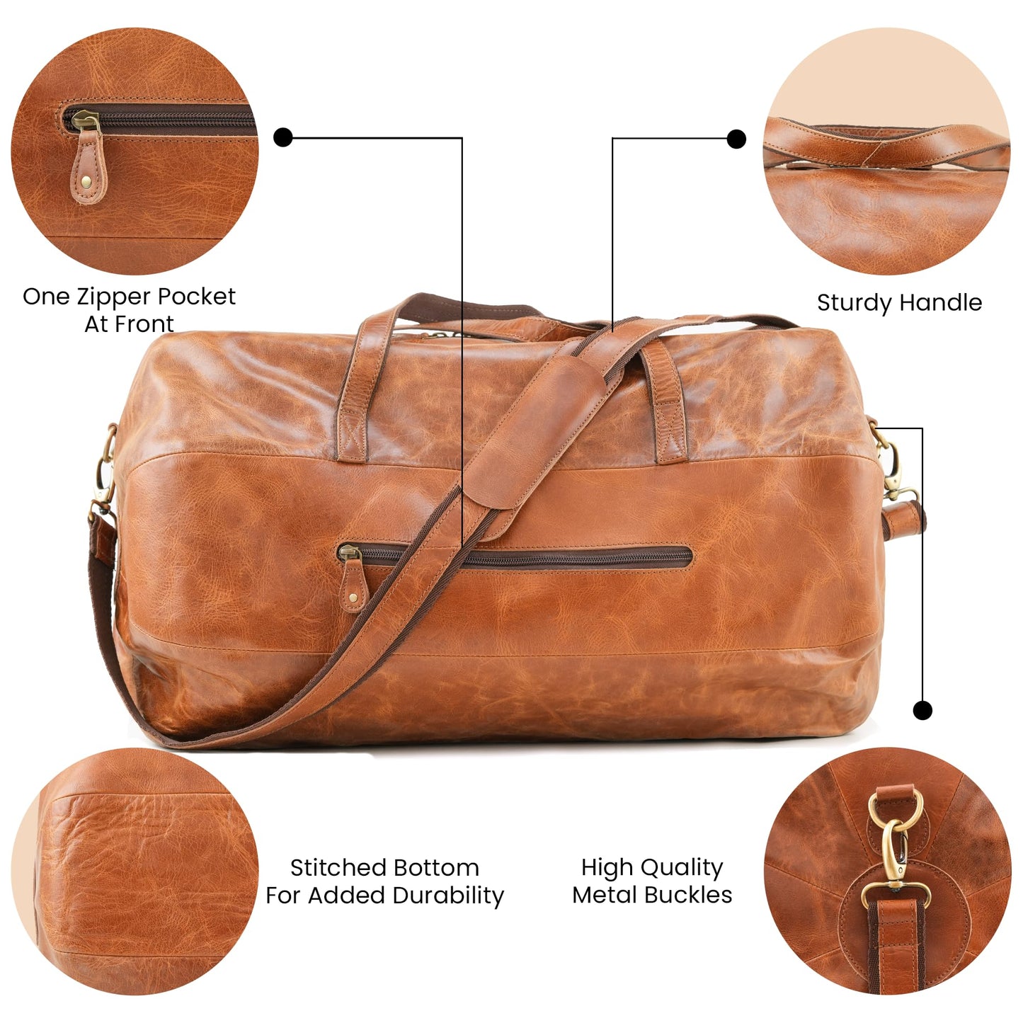 Handmade World Leather Duffle Gym Sports Bag For Men Women 'The GoalGear' Carry all Luggage Hold all Travel Overnighter Weekender Bag (With Strap)