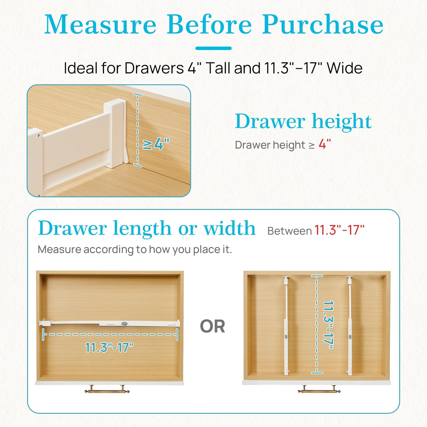 Vtopmart Drawer Dividers for Clothes 8 Pack, Adjustable 4" High Expandable from 11.3"-17" Dresser Drawer Organizer, Plastic Drawers Separators for Dresser, Baby Clothes, Kitchen and Office Storage
