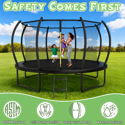14FT Outdoor Trampoline for Kids - ASTM Approved with Safety Enclosure Net & Ladder | Rust-Resistant Frame