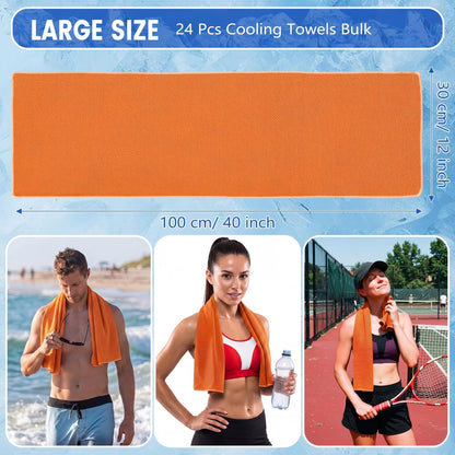 Hosuly 24 Pack Cooling Towels 40"x12" Ice Breathable Soft Chilly Sweat Rag Microfiber Workout Rags for Gym Cooling Towels for Neck and Face for Yoga Golf Sport Running(Orange)