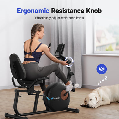 MERACH Recumbent Exercise Bike for Home, Upgraded Durable Magnetic Stationary Recumbent Bikes for Seniors Adults with Resistance Bands, Exclusive App, Adjustable Comfortable Seat, 350LB Capacity, S23