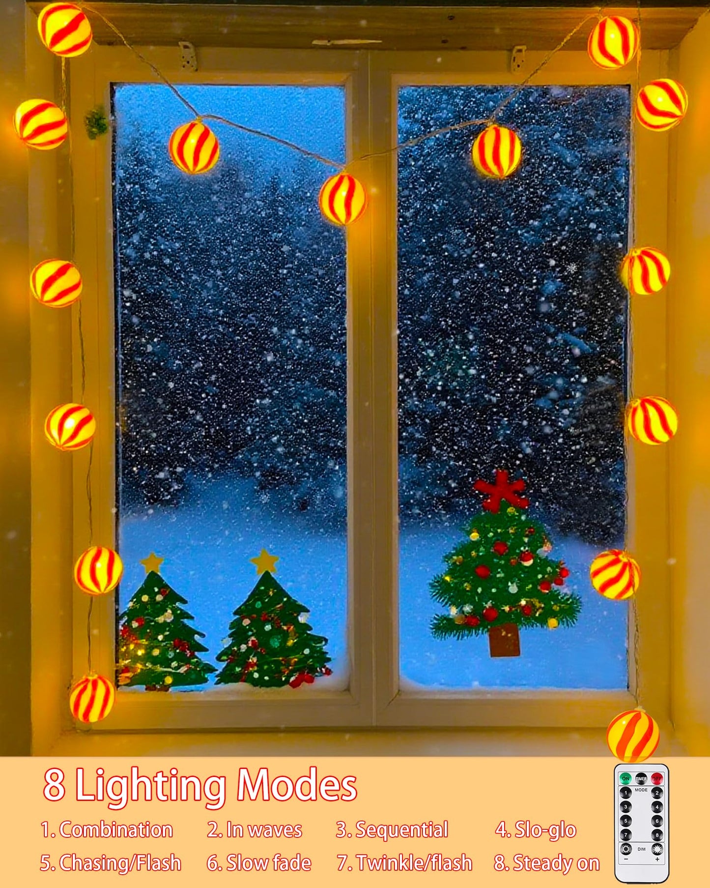 Myhimx Christmas Lights Battery Operated 10Ft Red and White Christmas Ball Ornament Light 20 LED Candy Globe String Lights with 8 Modes & Timer for Outside Indoor Bedroom Patio Office Home Xmas Tree
