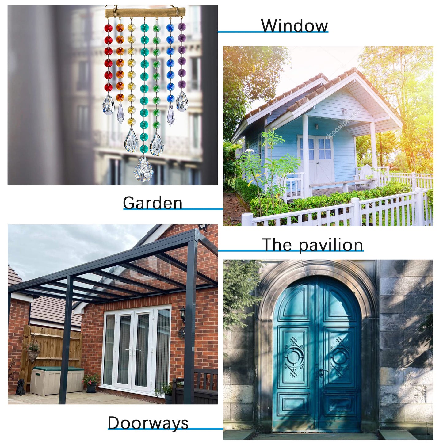 12inch Hanging Crystal Prism Suncatcher Window Garden Decoration Ornament for Christmas Tree Rainbow Glass Beads Chain Pendant Crystal Wind Chimes