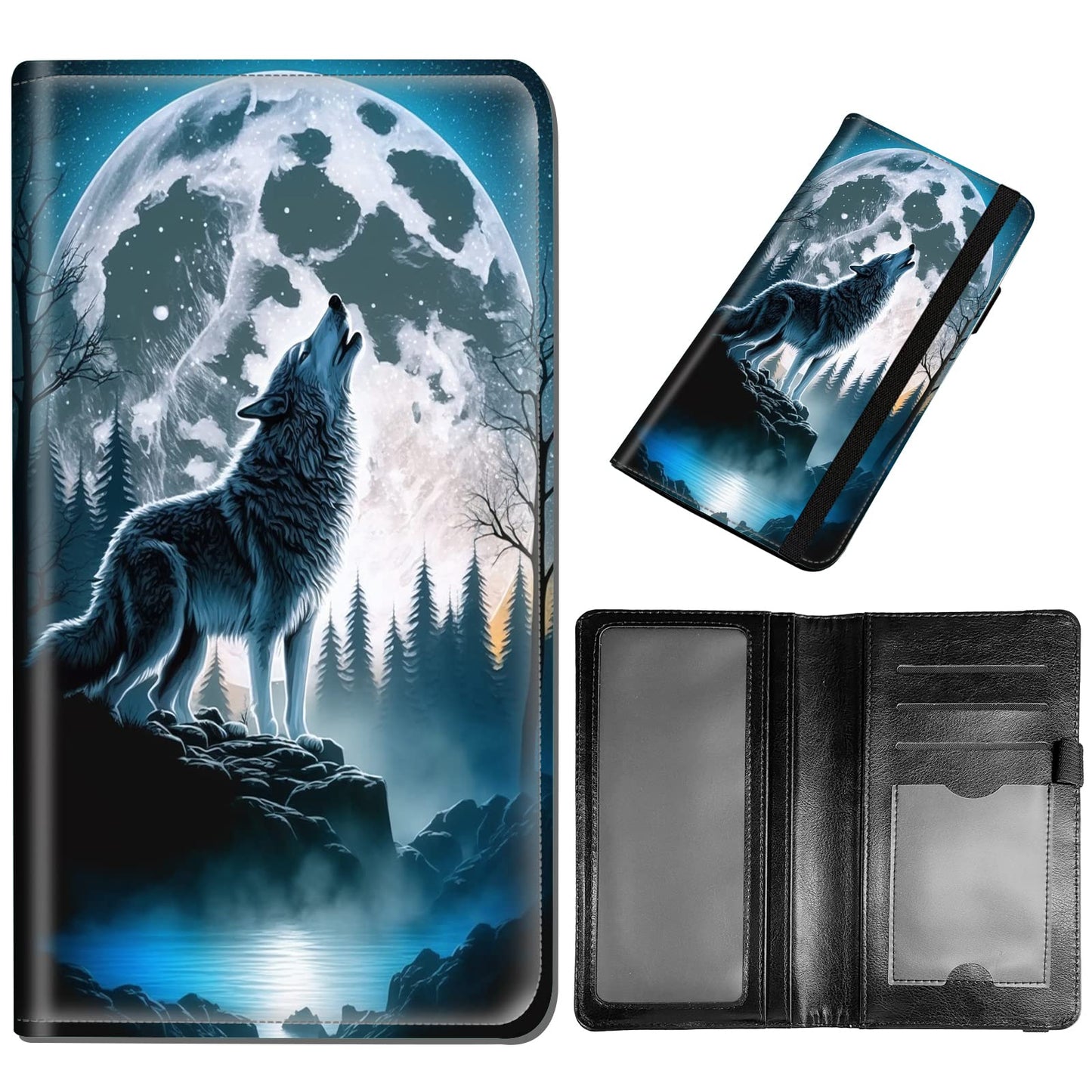 DEGDFSGR Checkbook Cover - Premium Leather Standard Duplicate Register Check Card Book Holder Wallet with RFID Blocking Function for Girl Men Women,Howling Wolf Moon
