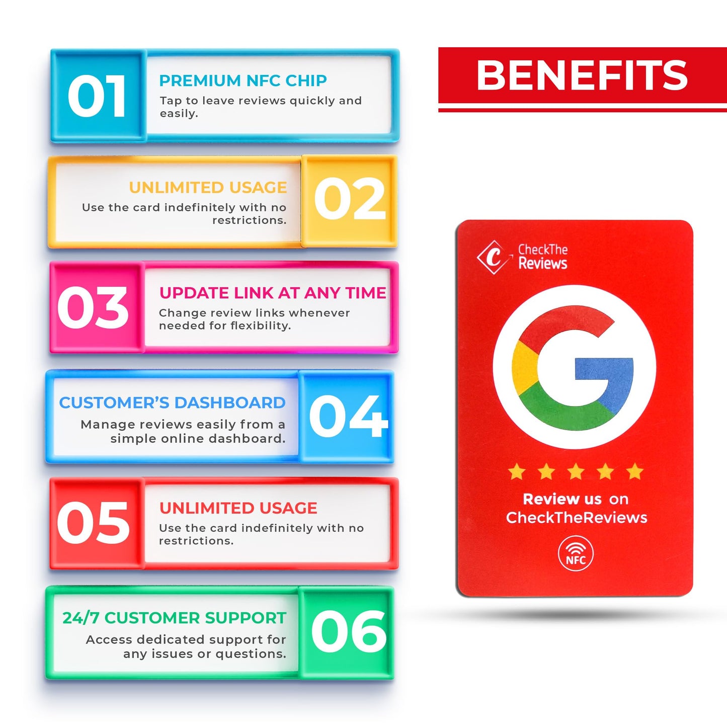 Check The Reviews Digital NFC Card - Smart Gadget for Reputation Management - Compatible with Google, Facebook, TripAdvisor - NFC Card for Customer Feedback via QR Code or Tap (3 Pack)