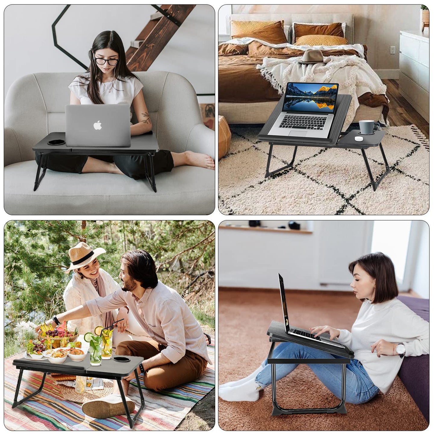 Laptop Desk for Bed Couch,Lap Desk for Laptop,Portable Laptop Stand for Desk,Small Adjustable Laptop Desk,Foldable Bed Table for Laptops and Writing, Bed Tray Table with Cup Holder(Black)