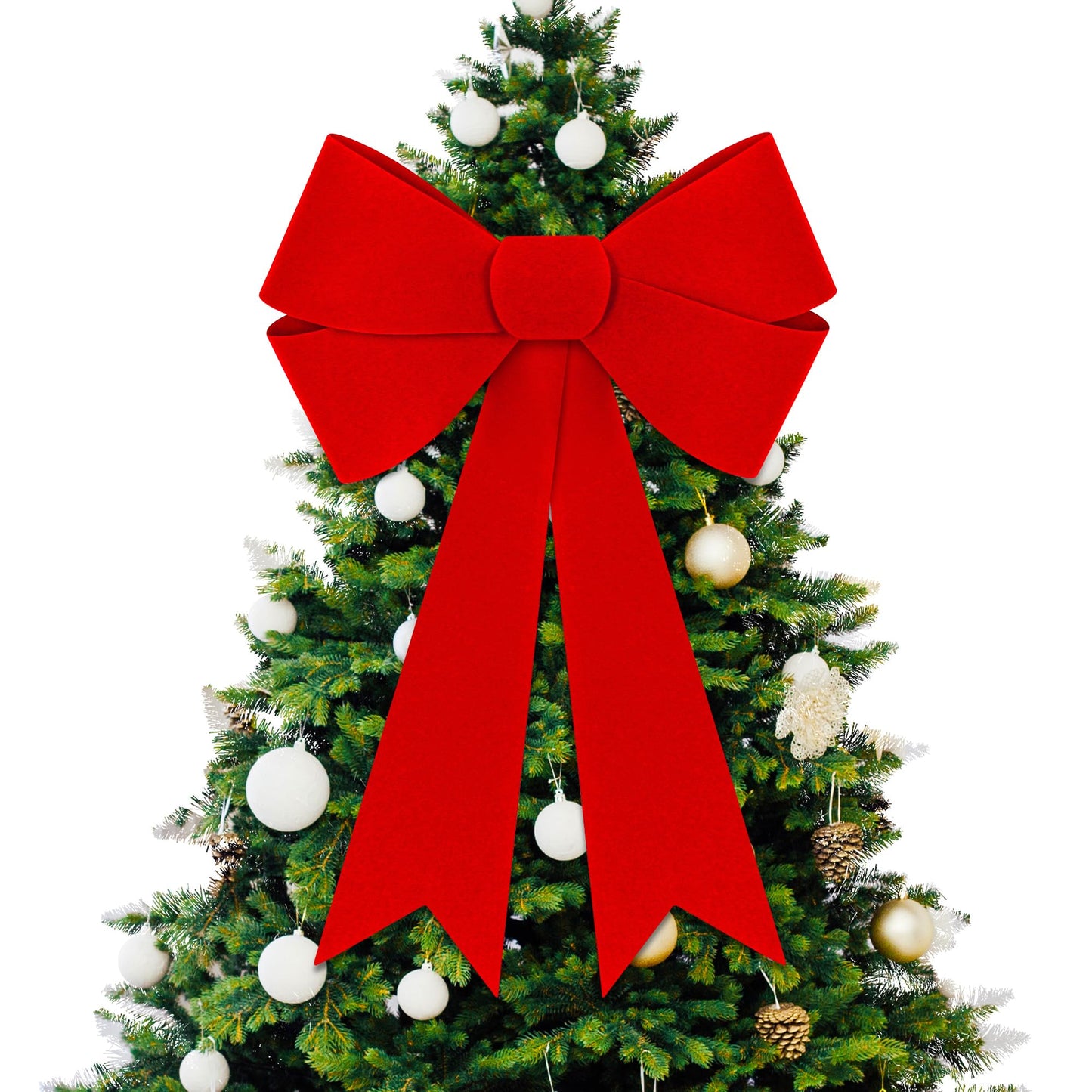 1 PCS Christmas Decorations, 16x24 In Large Christmas Bows, Red PVC Velvet Bows for Christmas Tree, Indoor Outdoor Holiday Xmas Decor Home Wreath Fence Stairs Railing Fireplace Front Door Supplies
