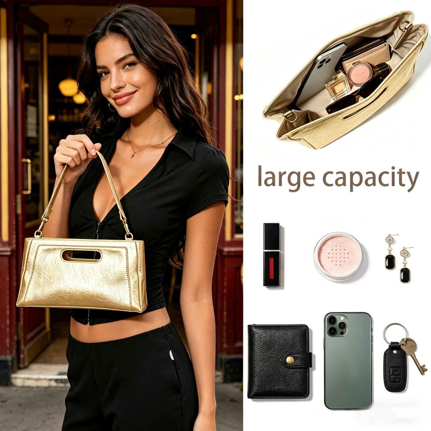 ELKINORA Clutch Purses for Women Formal,Evening Clutch Shoulder Handbag Glossy PU Leather Envelope Clutch,for Wedding Party