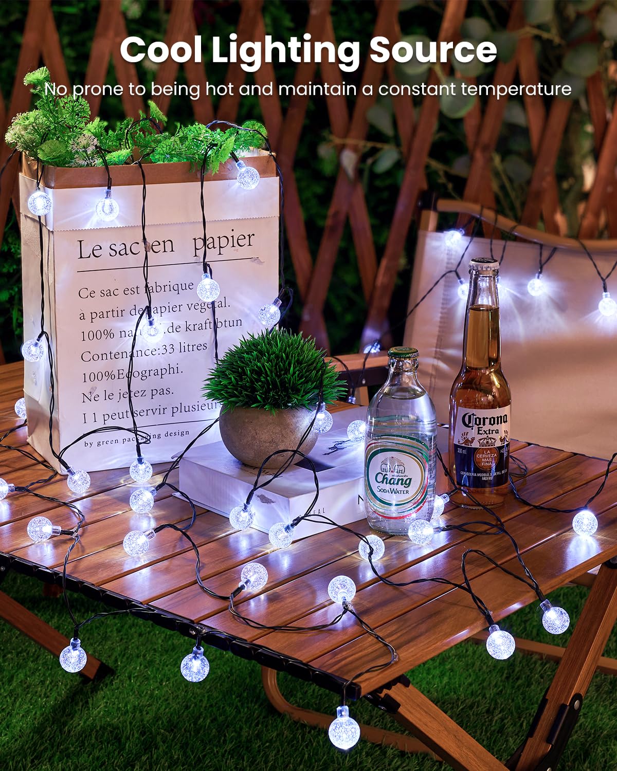Brightown Solar String Lights Outdoor 60 Led 35.6 Feet 8 Lighting Modes Globe Waterproof Solar Powered Patio Lights for Garden Yard Porch Wedding Party Decor (Pure White)