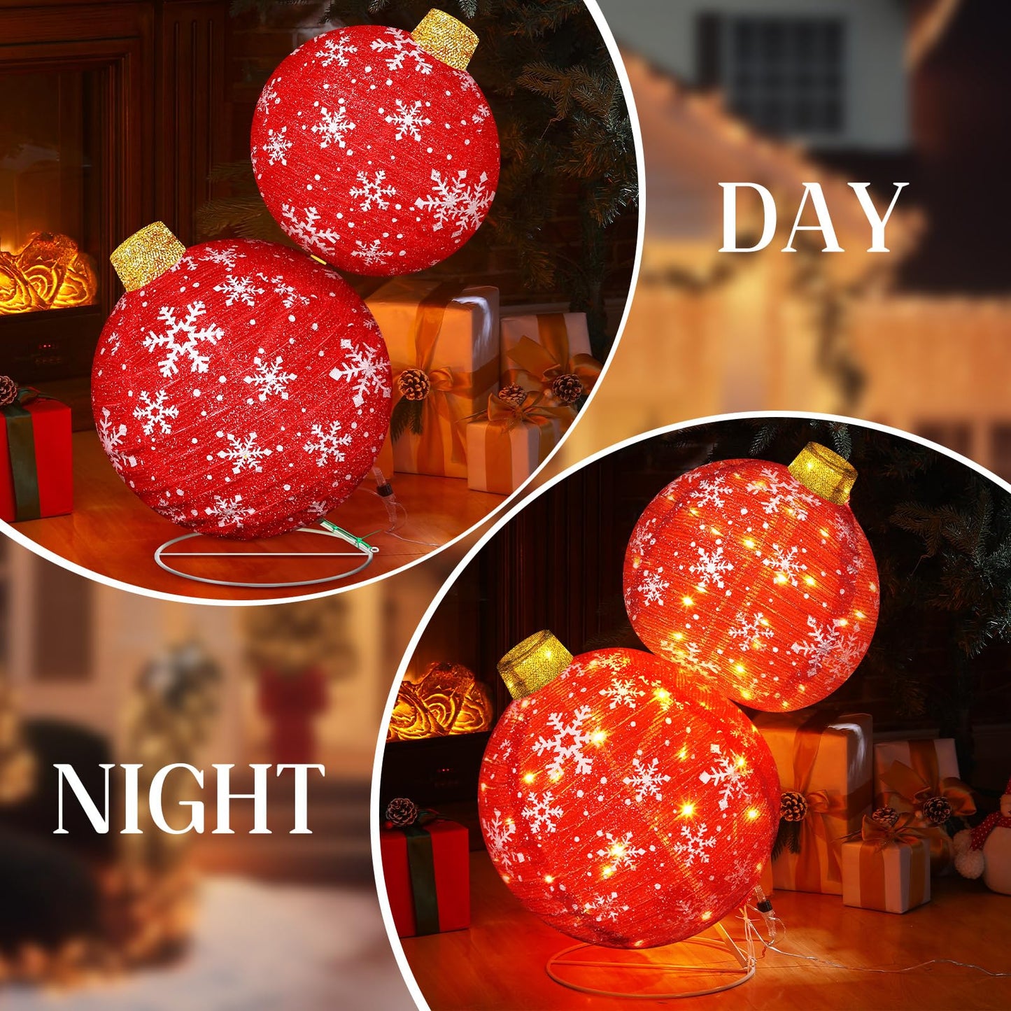 Rossesay 2.5 ft Lighted Pop up Outdoor Christmas Ornaments Stackable Giant 3D Pre Lit Christmas Balls Light up Collapsible Balls with 80 LED Lights for Holiday Yard Lawn Garden