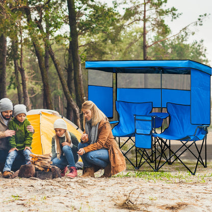 WTVIDAS Double Beach Chair with Canopy Shade Heavy Duty Camping Chairs with Cup Holder Folding Loveseat for Outside Lawn